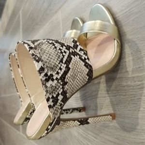 Shoedazzle snakeskin and gold heels, Dolla style